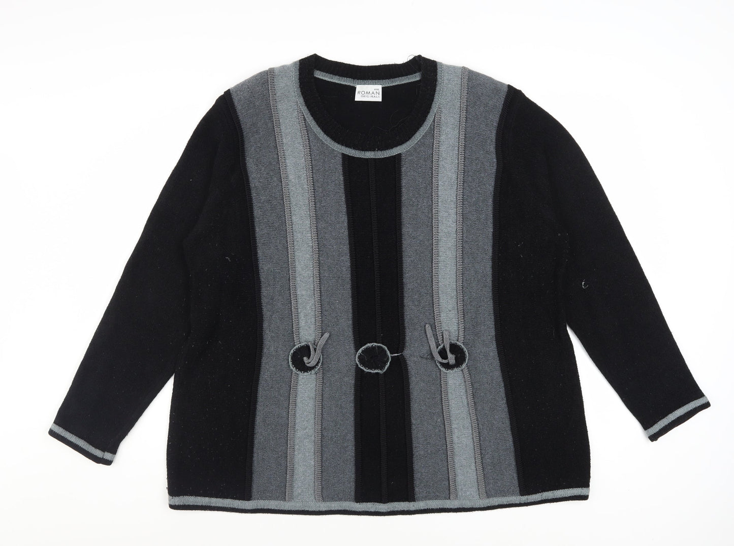 Roman Originals Women’s Grey Striped Cardigan 2XL Knit Jumper