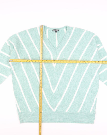 Bonmarché Women’s Green Striped V-Neck Pullover Jumper Size 14