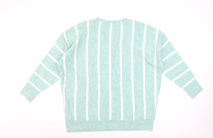 Bonmarché Women’s Green Striped V-Neck Pullover Jumper Size 14