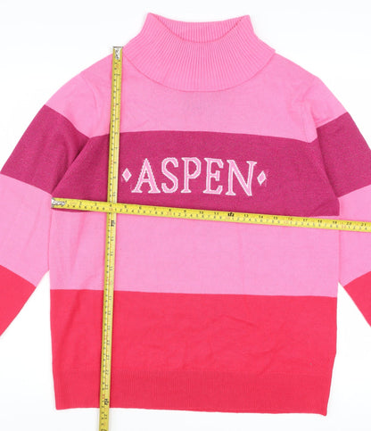 Threadbare Women Pink Striped Roll Neck Pullover Jumper Size 14