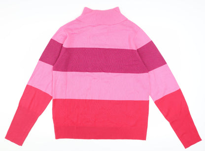 Threadbare Women Pink Striped Roll Neck Pullover Jumper Size 14
