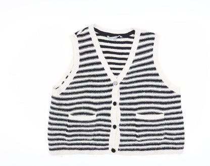 Oliver Bonas Women Black White Striped Knit Vest Jumper Size 16