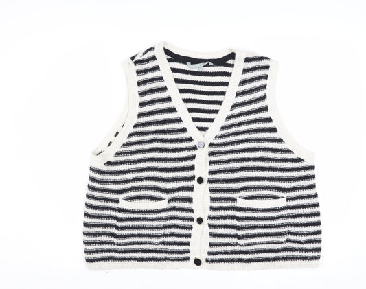 Oliver Bonas Women Black White Striped Knit Vest Jumper Size 16