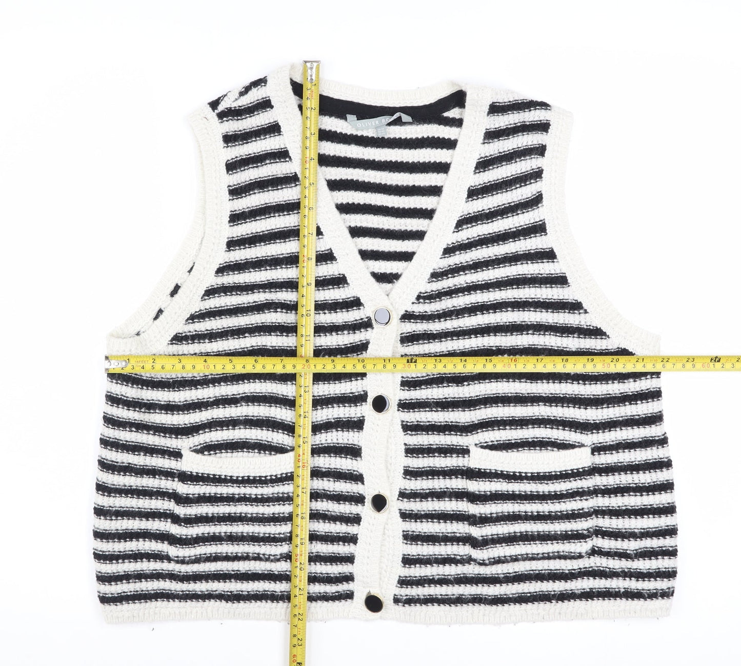 Oliver Bonas Women Black White Striped Knit Vest Jumper Size 16