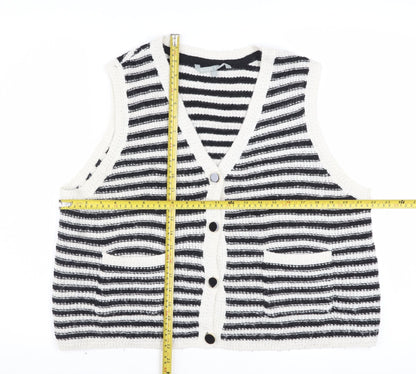 Oliver Bonas Women Black White Striped Knit Vest Jumper Size 16