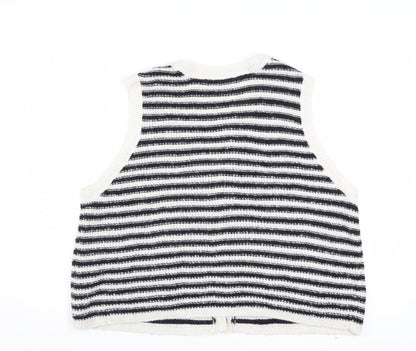 Oliver Bonas Women Black White Striped Knit Vest Jumper Size 16