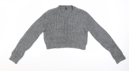 Benetton Women Grey Chunky Knit Mohair Blend Jumper Size S