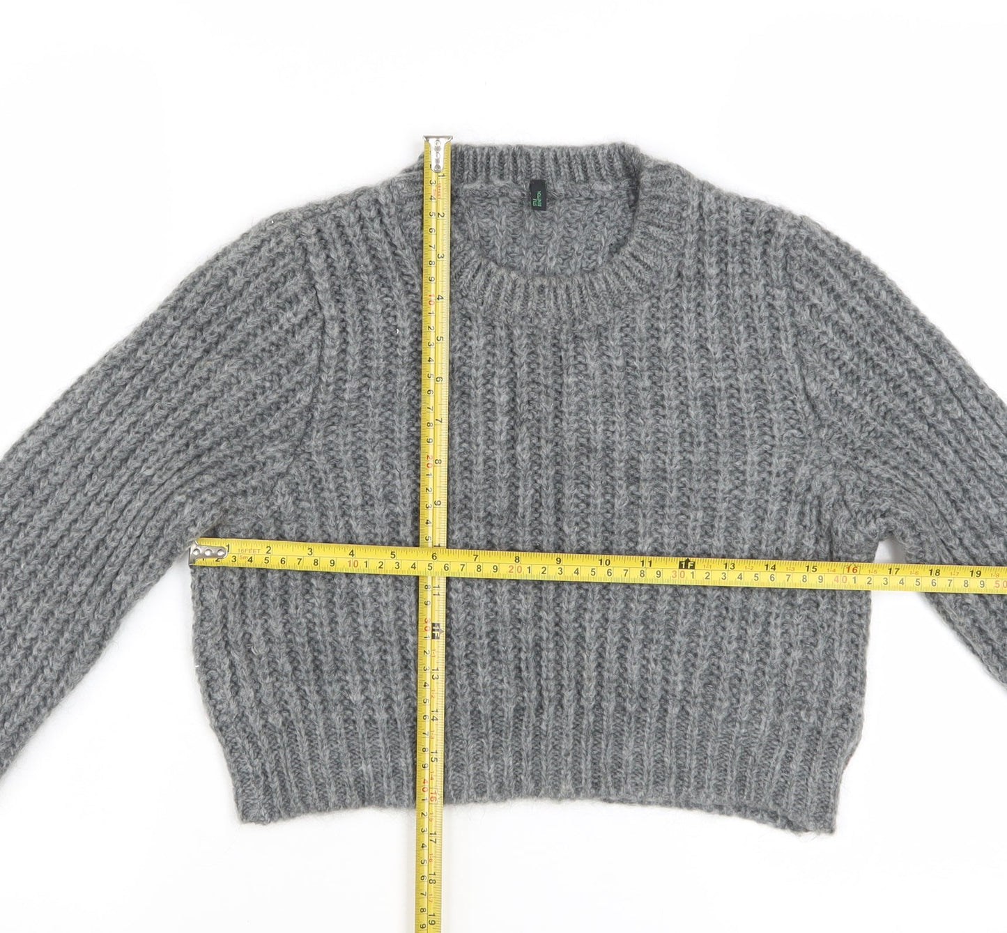 Benetton Women Grey Chunky Knit Mohair Blend Jumper Size S
