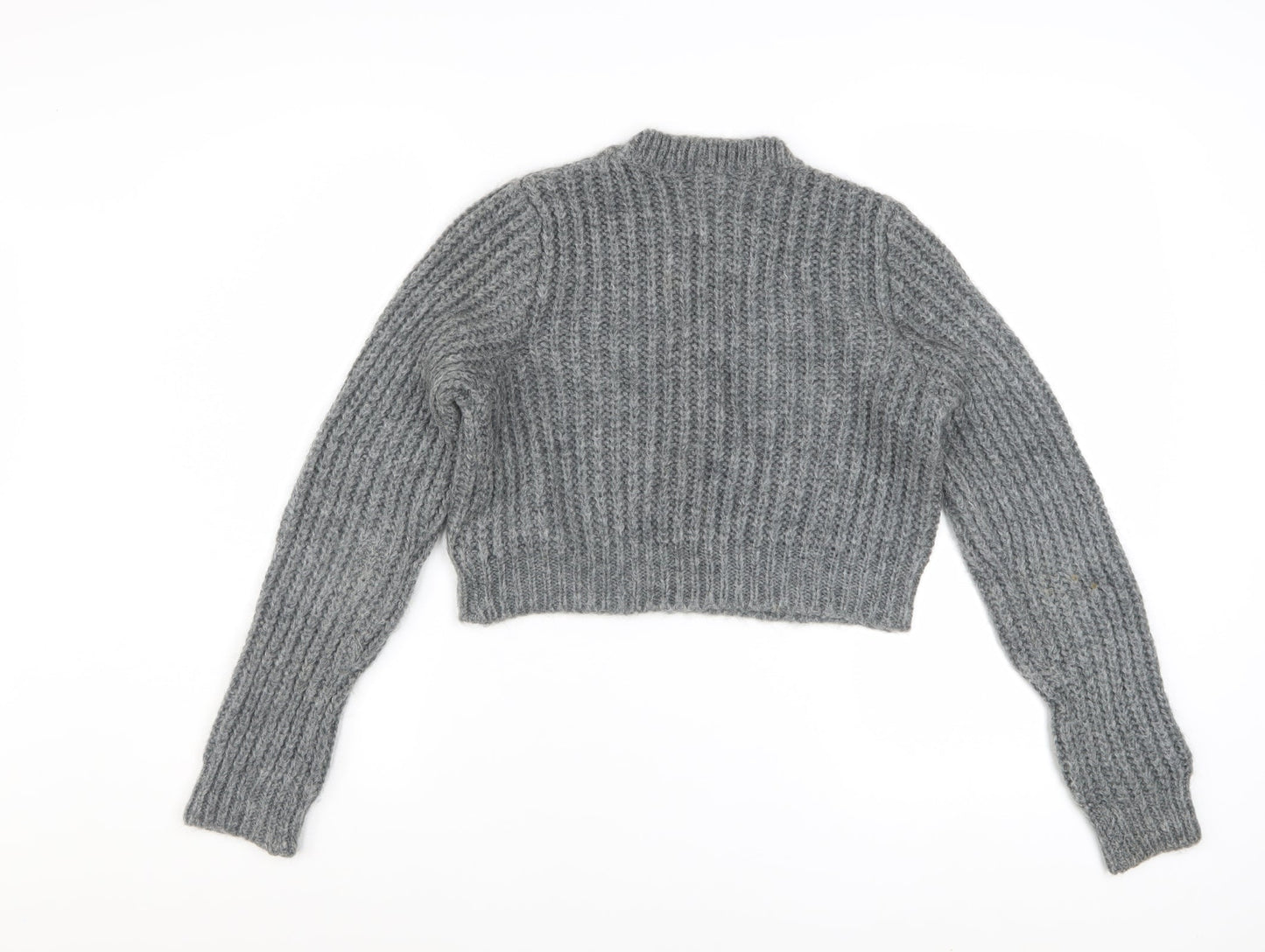 Benetton Women Grey Chunky Knit Mohair Blend Jumper Size S