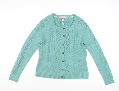 Weird Fish Women Green Size 10 Cable-Knit Button Cardigan