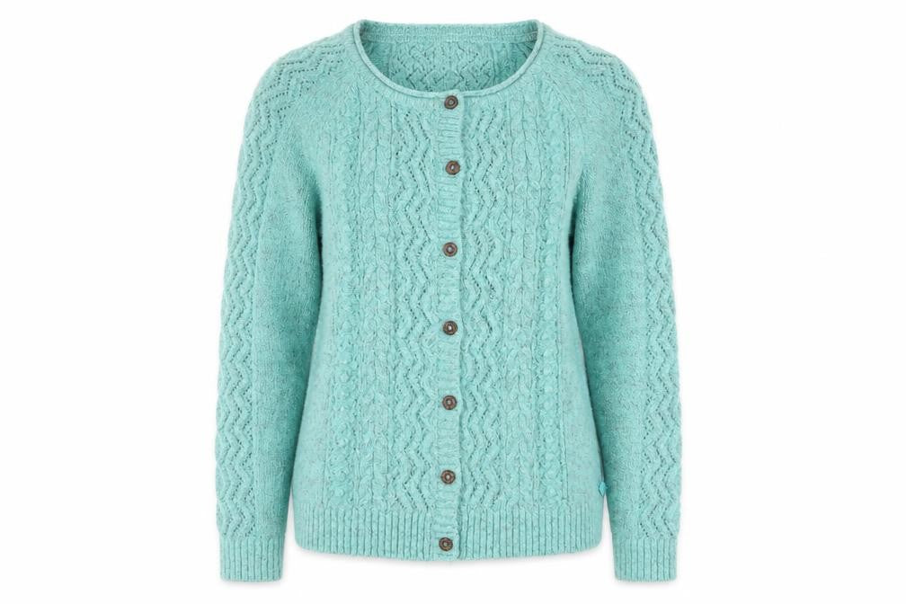 Weird Fish Women Green Size 10 Cable-Knit Button Cardigan