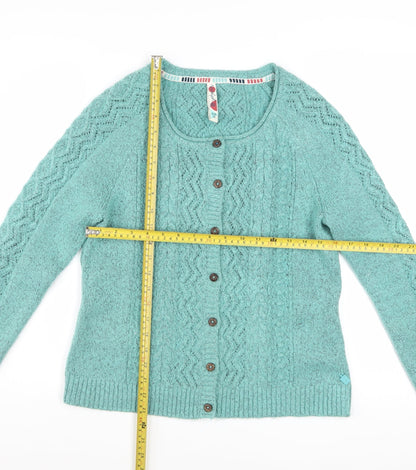 Weird Fish Women Green Size 10 Cable-Knit Button Cardigan