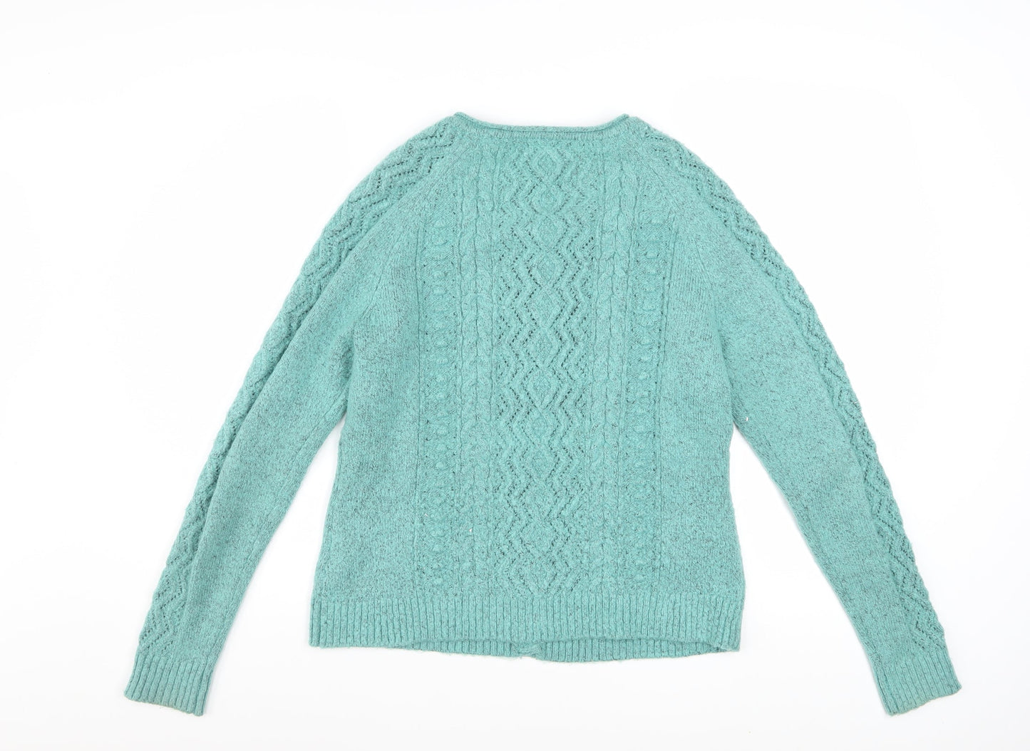 Weird Fish Women Green Size 10 Cable-Knit Button Cardigan