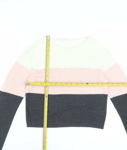 H&M Teens Multicoloured Striped Crew Neck Knit Jumper Size 12