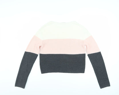 H&M Teens Multicoloured Striped Crew Neck Knit Jumper Size 12