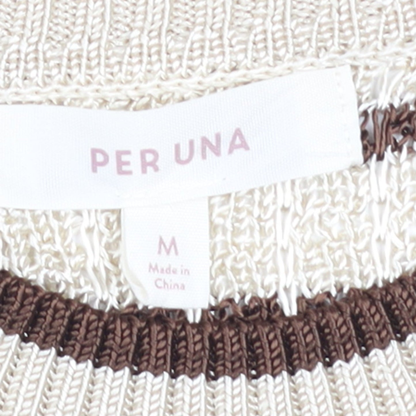 Marks and Spencer Per Una Women Beige Brown Striped Short Sleeve Jumper M