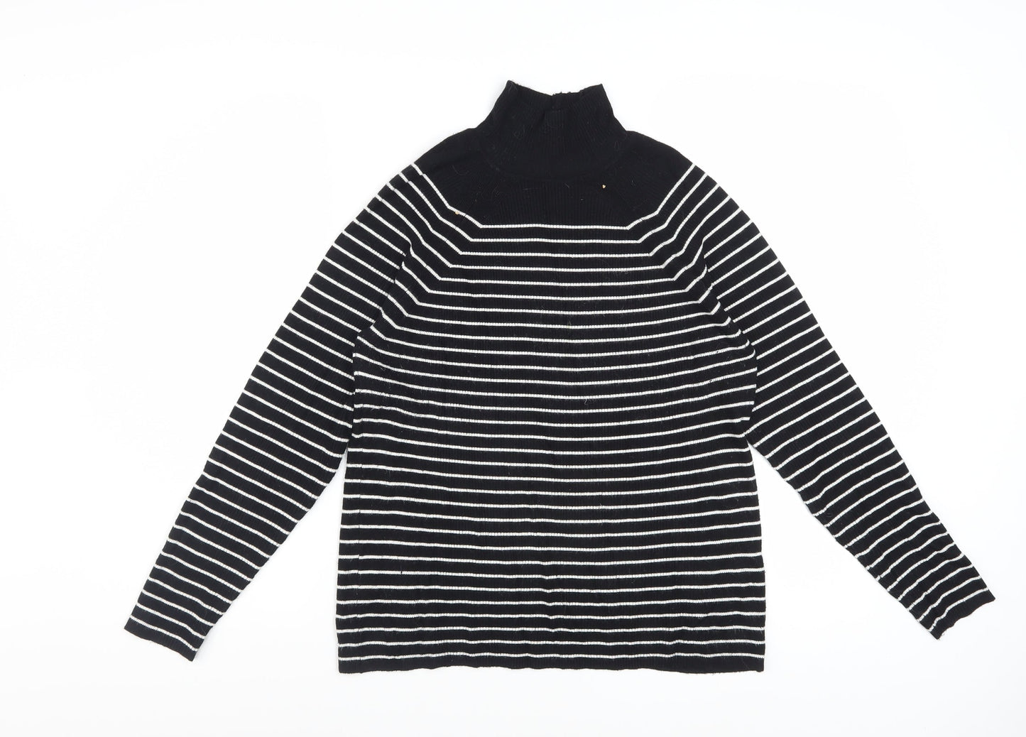 Marks and Spencer Women’s Black Striped Roll Neck Jumper Size 14