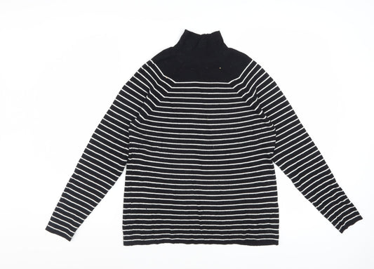 Marks and Spencer Women’s Black Striped Roll Neck Jumper Size 14