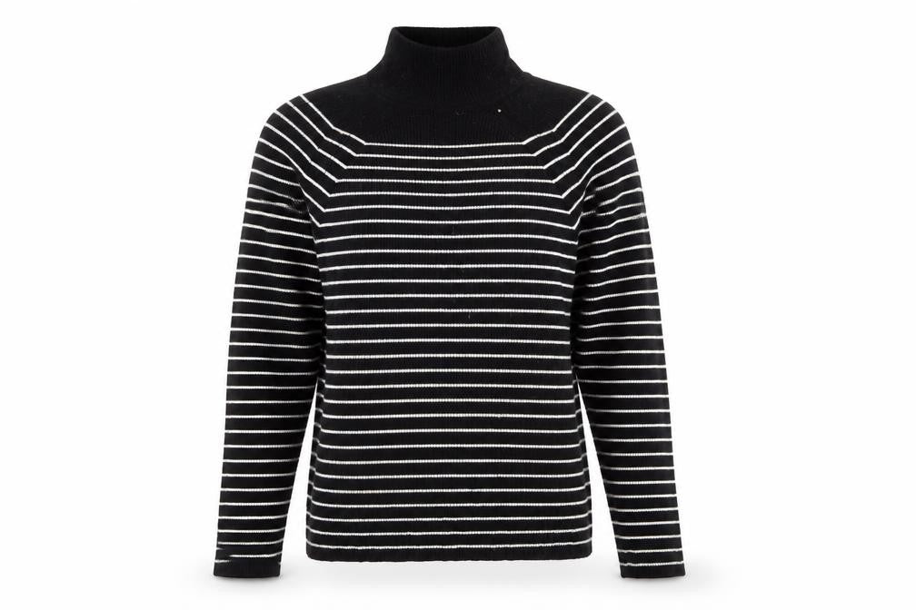 Marks & Spencer Women’s Black Striped Roll Neck Jumper Size 14