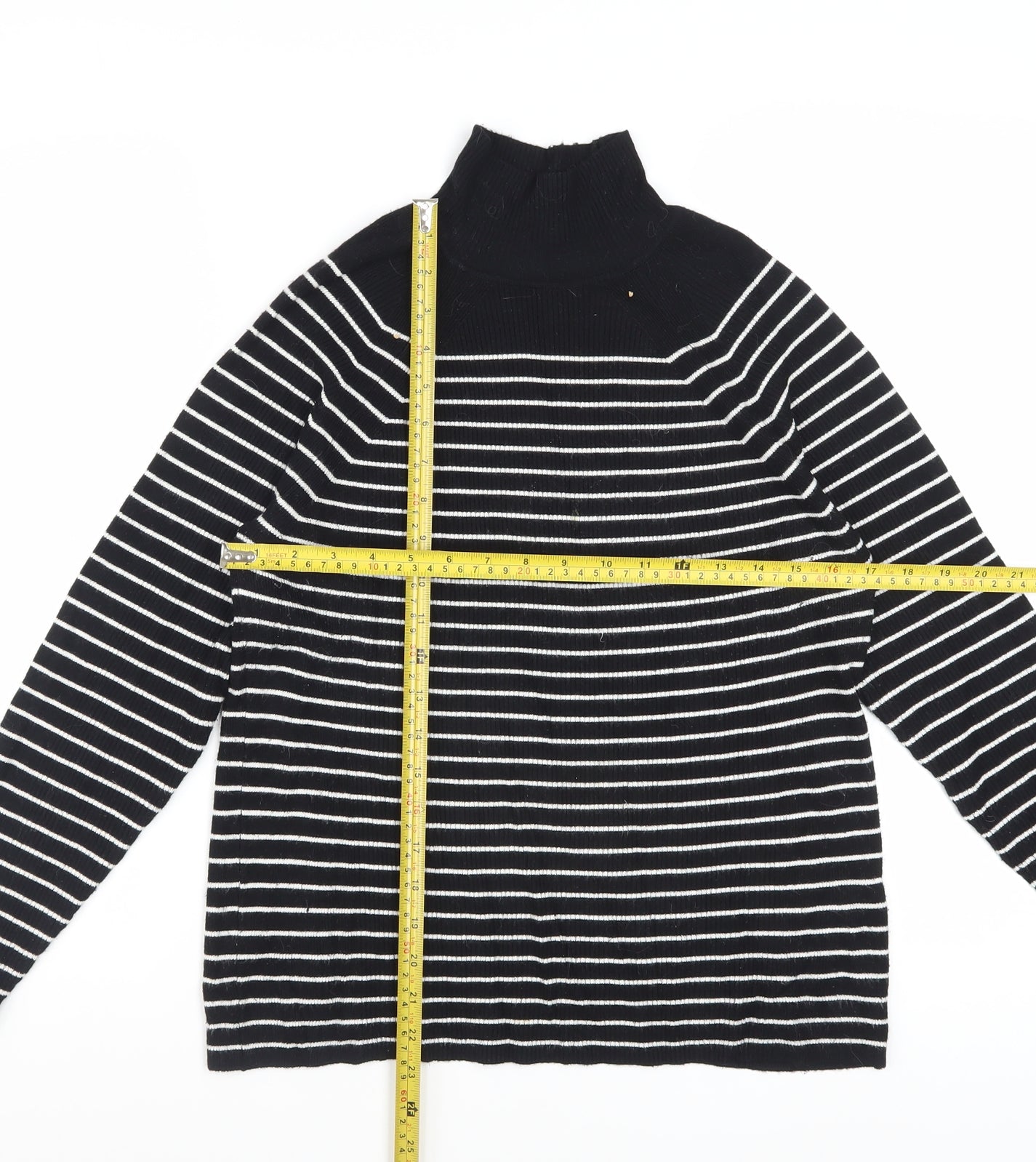 Marks and Spencer Women’s Black Striped Roll Neck Jumper Size 14