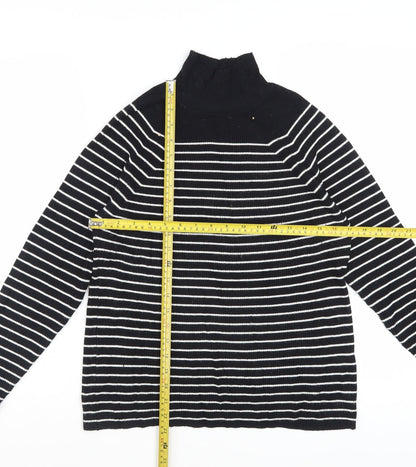 Marks and Spencer Women’s Black Striped Roll Neck Jumper Size 14
