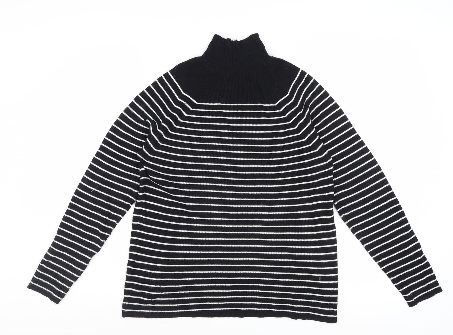Marks and Spencer Women’s Black Striped Roll Neck Jumper Size 14