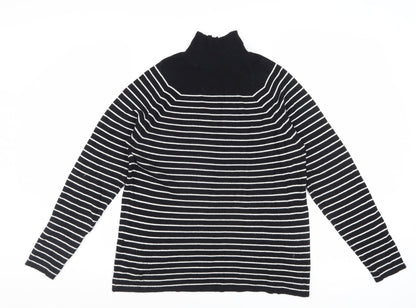 Marks and Spencer Women’s Black Striped Roll Neck Jumper Size 14