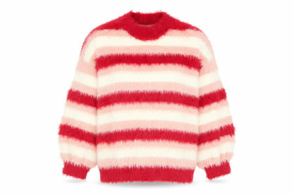 Nby Womens Multicoloured Fuzzy Stripe Pullover Jumper Size 2