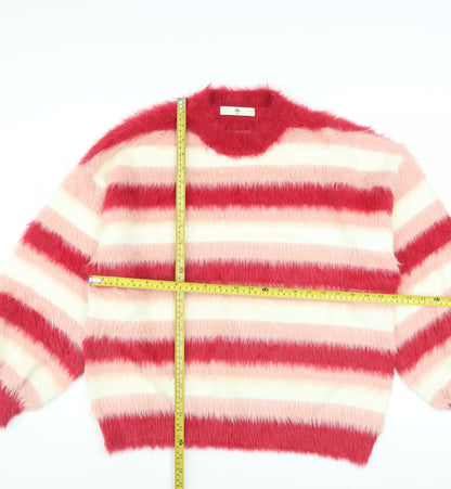 Nby Womens Multicoloured Fuzzy Stripe Pullover Jumper Size 2