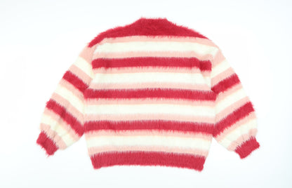 Nby Womens Multicoloured Fuzzy Stripe Pullover Jumper Size 2