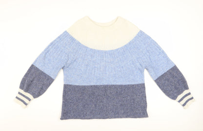 White Stuff Women Blue Crew Neck Chunky Knit Pullover Jumper Size 12