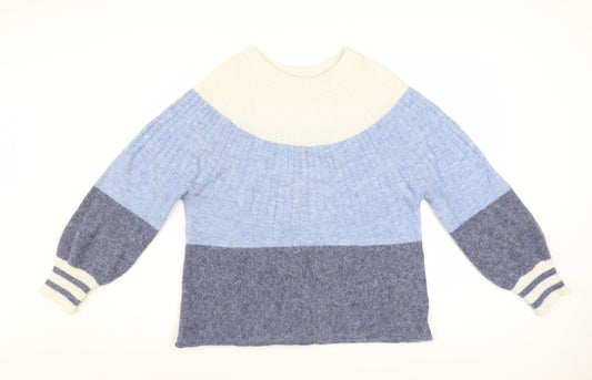 White Stuff Women Blue Crew Neck Chunky Knit Pullover Jumper Size 12