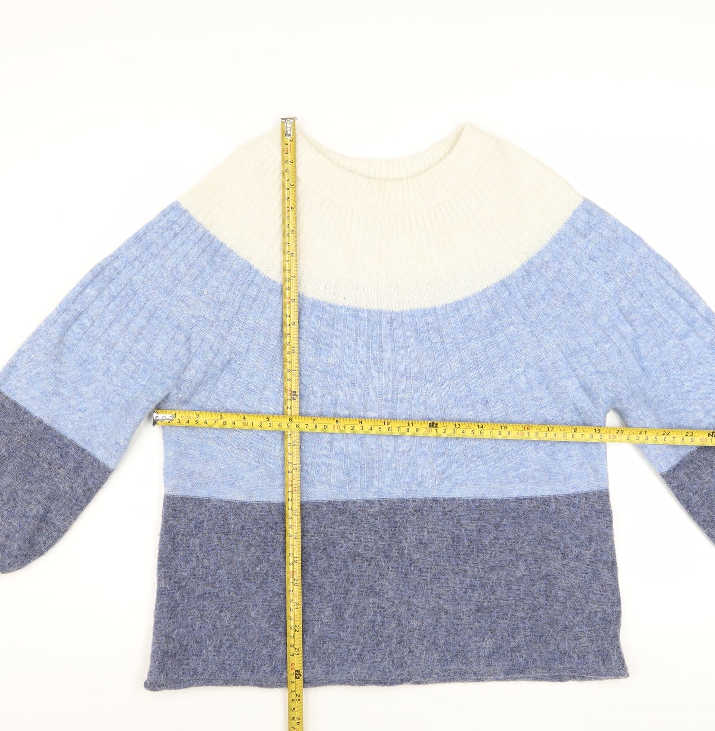 White Stuff Women Blue Crew Neck Chunky Knit Pullover Jumper Size 12