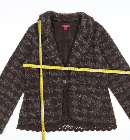 Monsoon Womens Brown Wool Blend Cardigan UK 14 Houndstooth Knit
