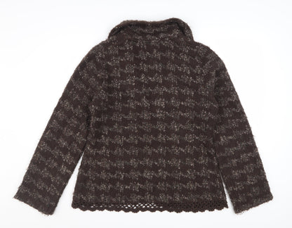 Monsoon Womens Brown Wool Blend Cardigan UK 14 Houndstooth Knit