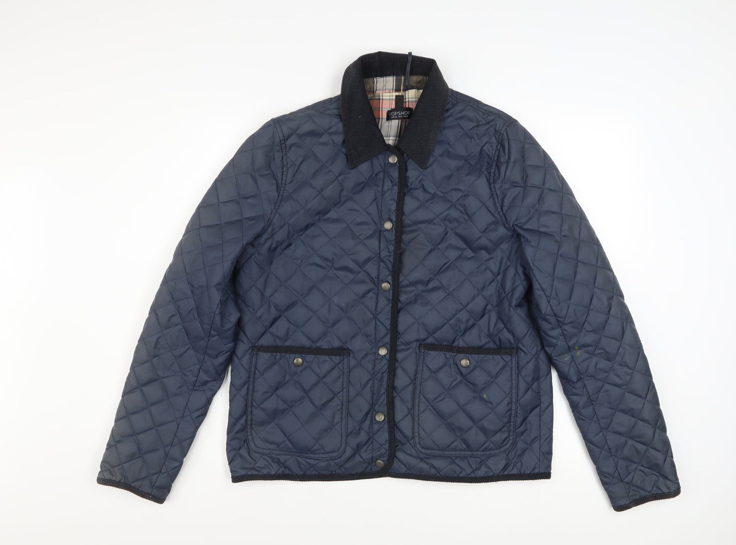 Topshop Women Blue Quilted Mid-Length Jacket Size 12