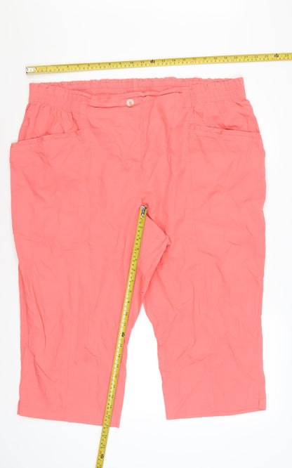 Bonmarché Women's Pink Cotton Capri Trousers Size 24 Elastic Waist