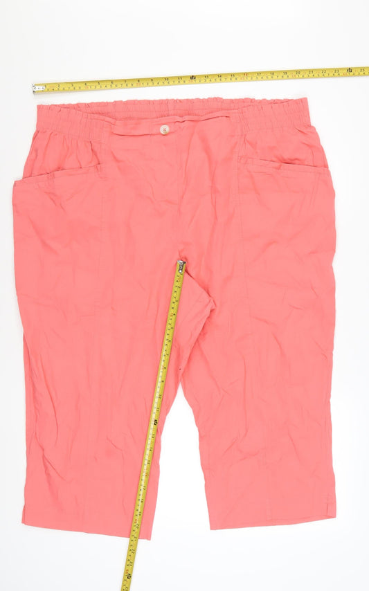 Bonmarché Women's Pink Cotton Capri Trousers Size 24 Elastic Waist