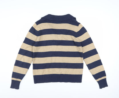 Joules Womens Blue Beige Striped Collared Pullover Jumper Size 12