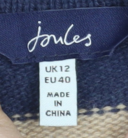 Joules Womens Blue Beige Striped Collared Pullover Jumper Size 12