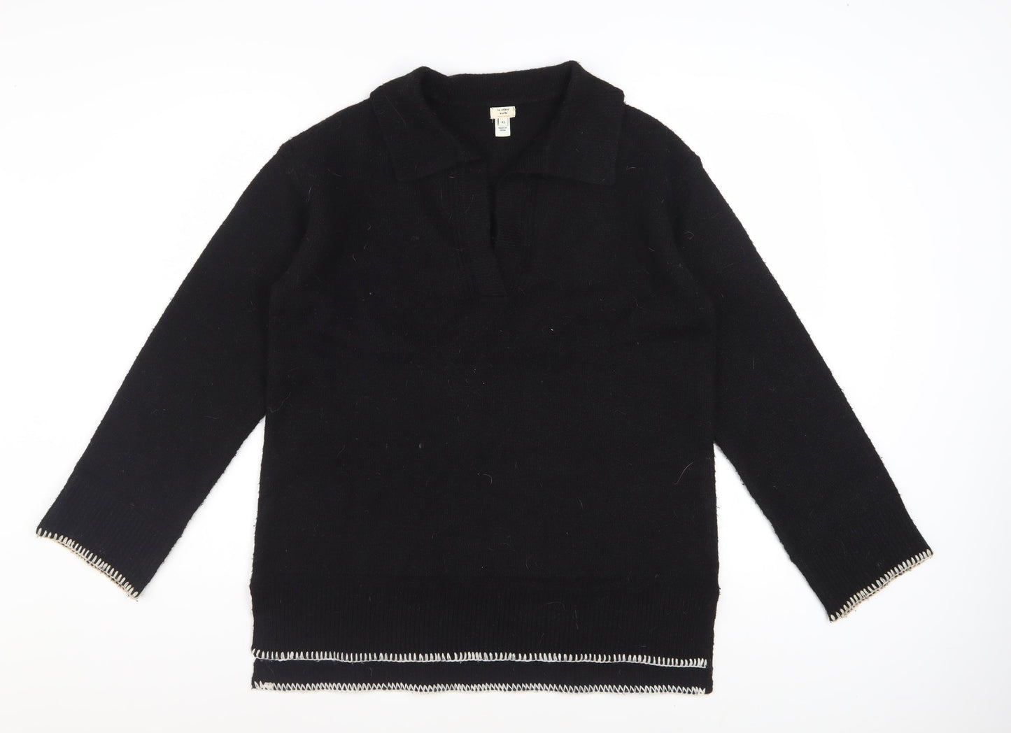 River Island Women’s Black Collared Henley Jumper XS Wool Blend