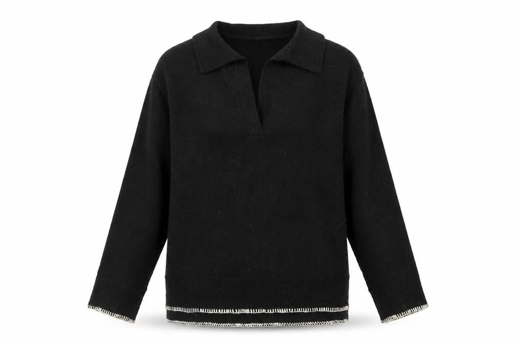 River Island Women’s Black Collared Henley Jumper XS Wool Blend