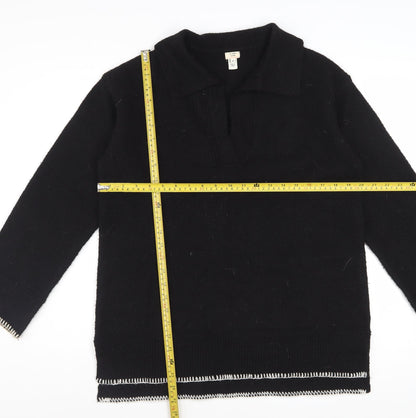 River Island Women’s Black Collared Henley Jumper XS Wool Blend
