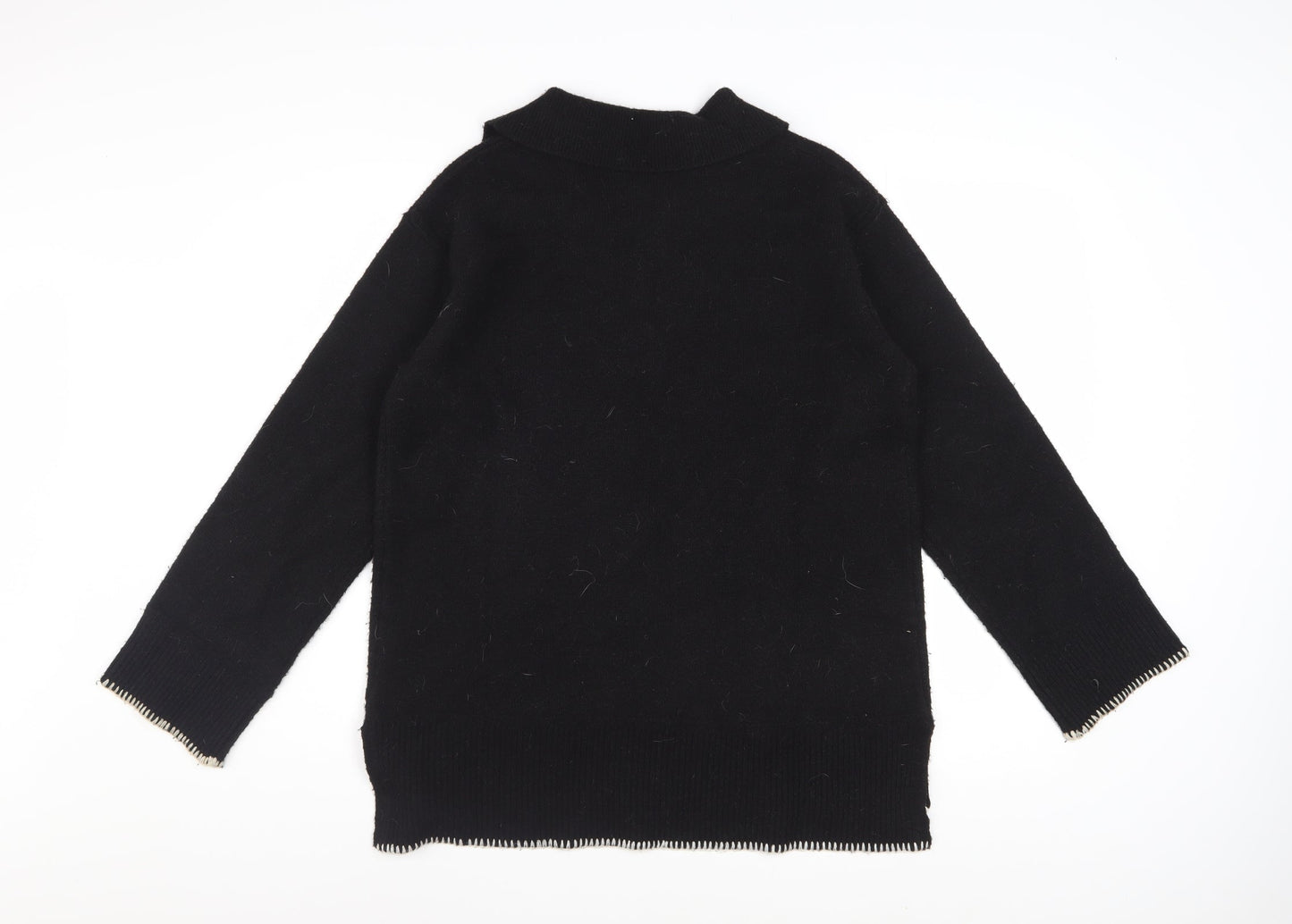 River Island Women’s Black Collared Henley Jumper XS Wool Blend