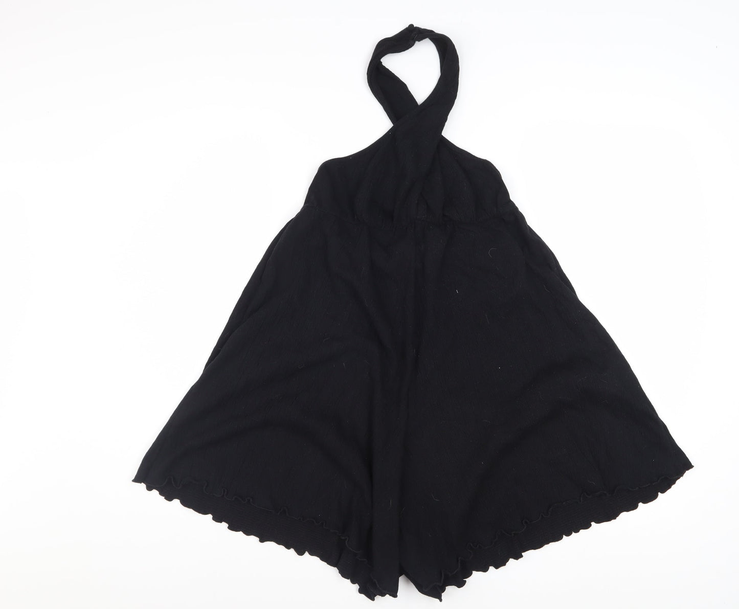 ASOS Design Women Black Size 12 Halter Playsuit Cotton Blend Crinkle Fabric