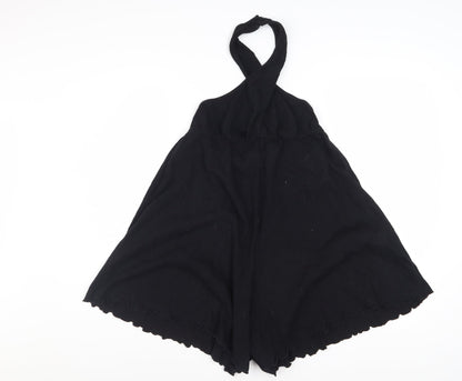ASOS Design Women Black Size 12 Halter Playsuit Cotton Blend Crinkle Fabric