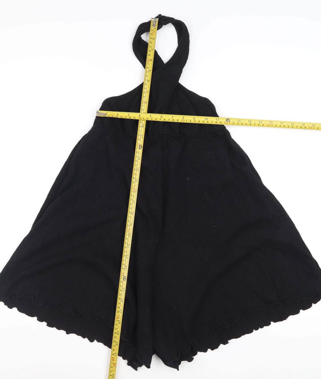 ASOS Design Women Black Size 12 Halter Playsuit Cotton Blend Crinkle Fabric