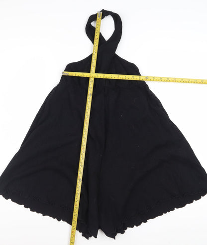 ASOS Design Women Black Size 12 Halter Playsuit Cotton Blend Crinkle Fabric