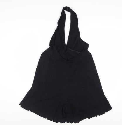 ASOS Design Women Black Size 12 Halter Playsuit Cotton Blend Crinkle Fabric