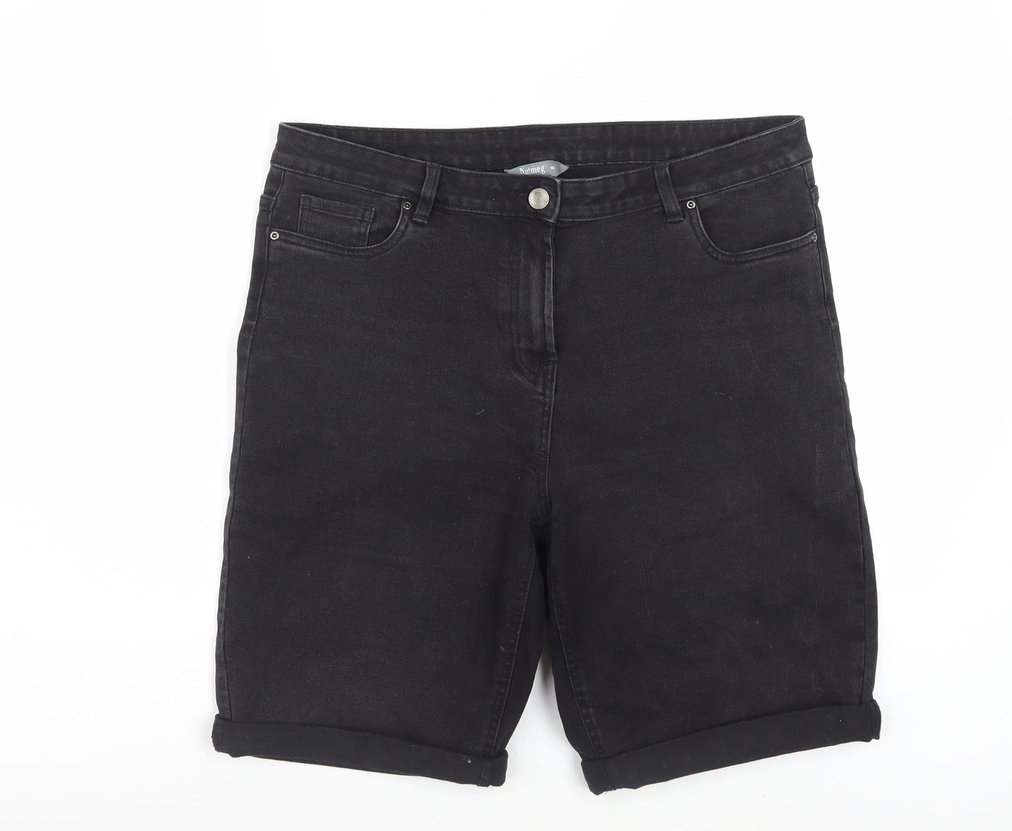 Nutmeg Womens Black Denim Bermuda Shorts Size 16 Stretch